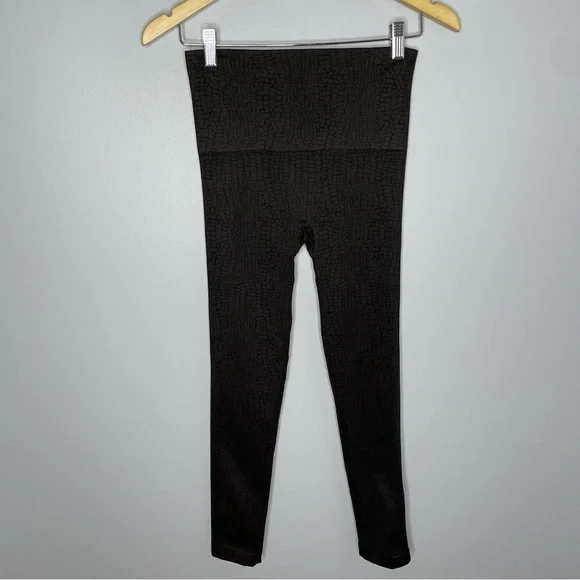 Spanx Leggings Look At Me Now Seamless Brown Black Animal Print Snake Croc - Picture 2 of 8